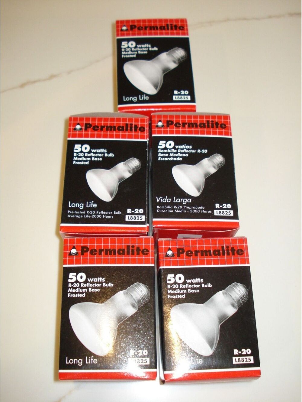 BNWT Lot of 5 Vintage Permalite White R20 Reflector Bulb 50 Watts